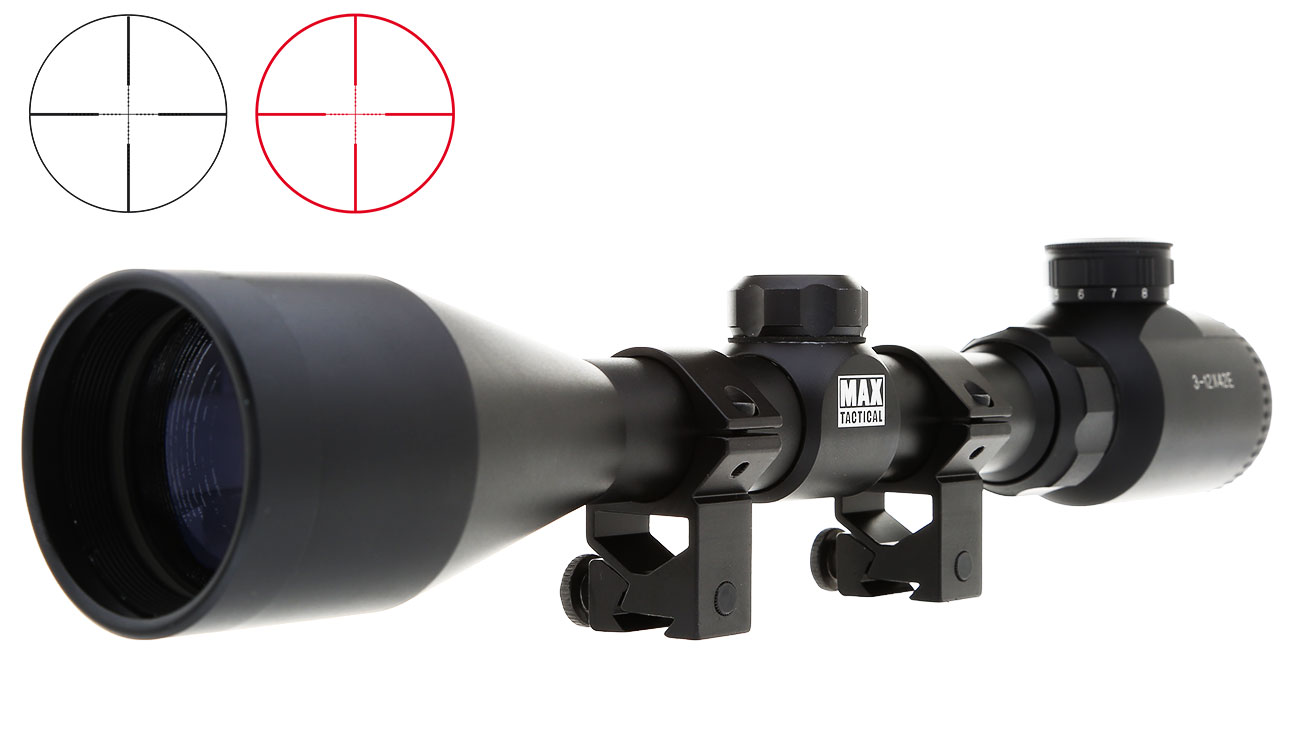 Max Tactical Zielfernrohr 3-12x42E beleuchtet inkl. Ringe fr 11 mm Schiene