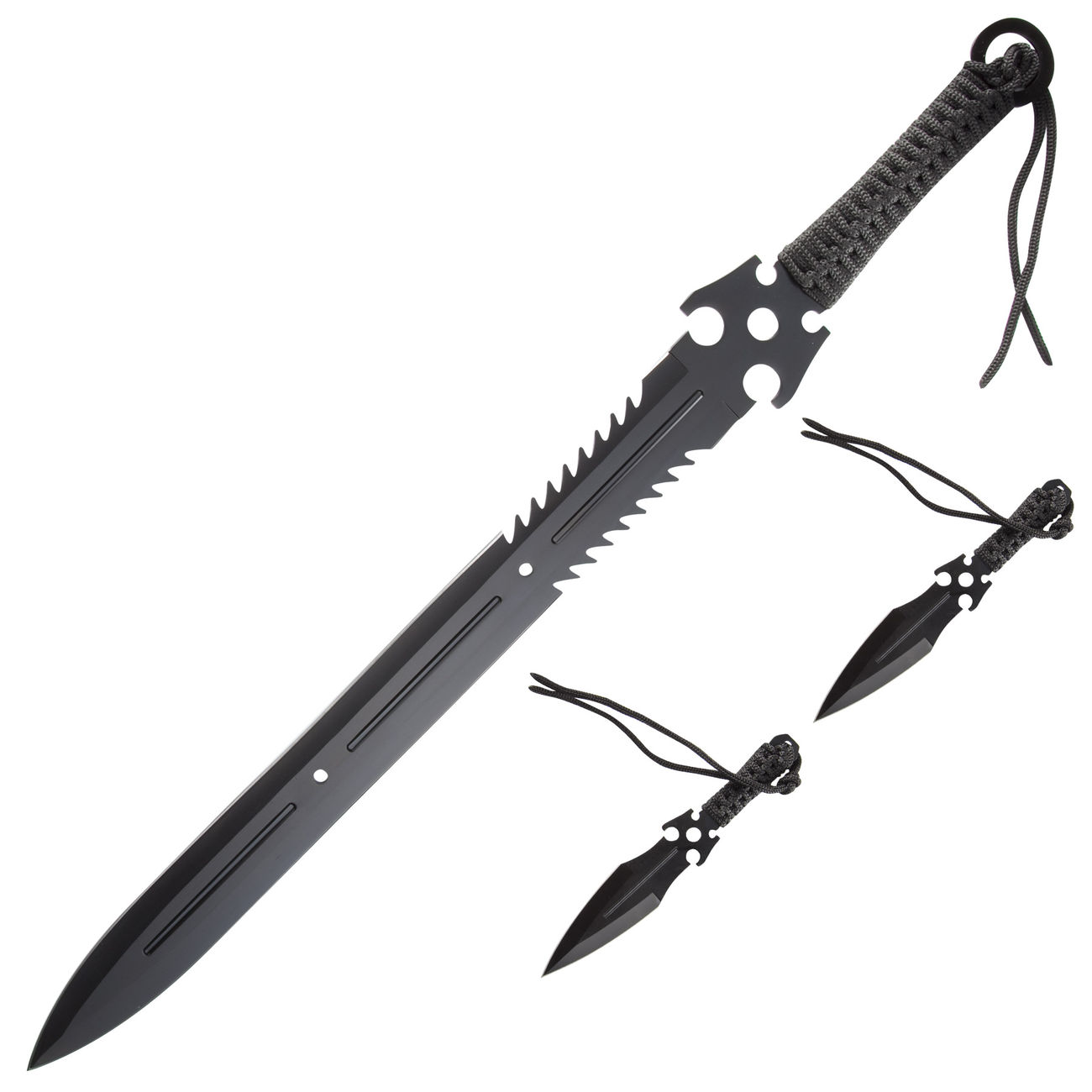 Haller Rckenschwert mit zwei Wurfmessern schwarz