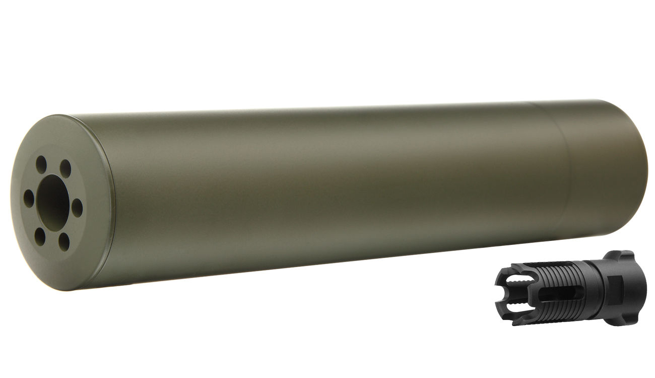 Madbull / Gemtech G5 Aluminium Silencer inkl. Flash-Hider oliv / OD 14mm -