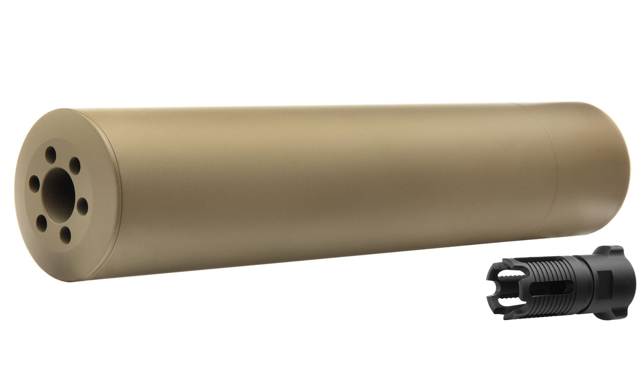 Madbull / Gemtech G5 Aluminium Silencer inkl. Flash-Hider Desert Tan 14mm -