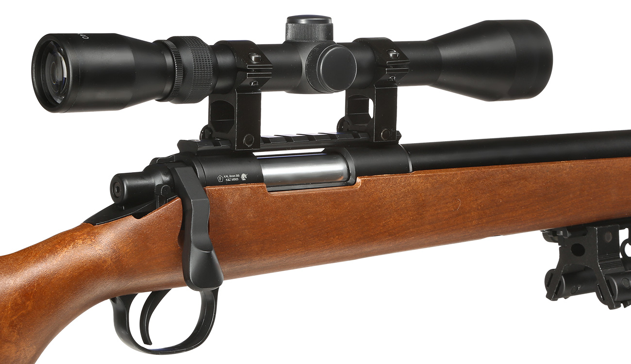 Well M700 Snipergewehr inkl. Zweibein / Zielfernrohr Springer 6mm BB Holzoptik Bild 7