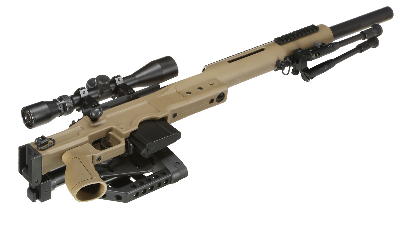 Well MB4410D MSR Snipergewehr inkl. Zweibein / Zielfernrohr Springer 6mm BB tan Bild 4