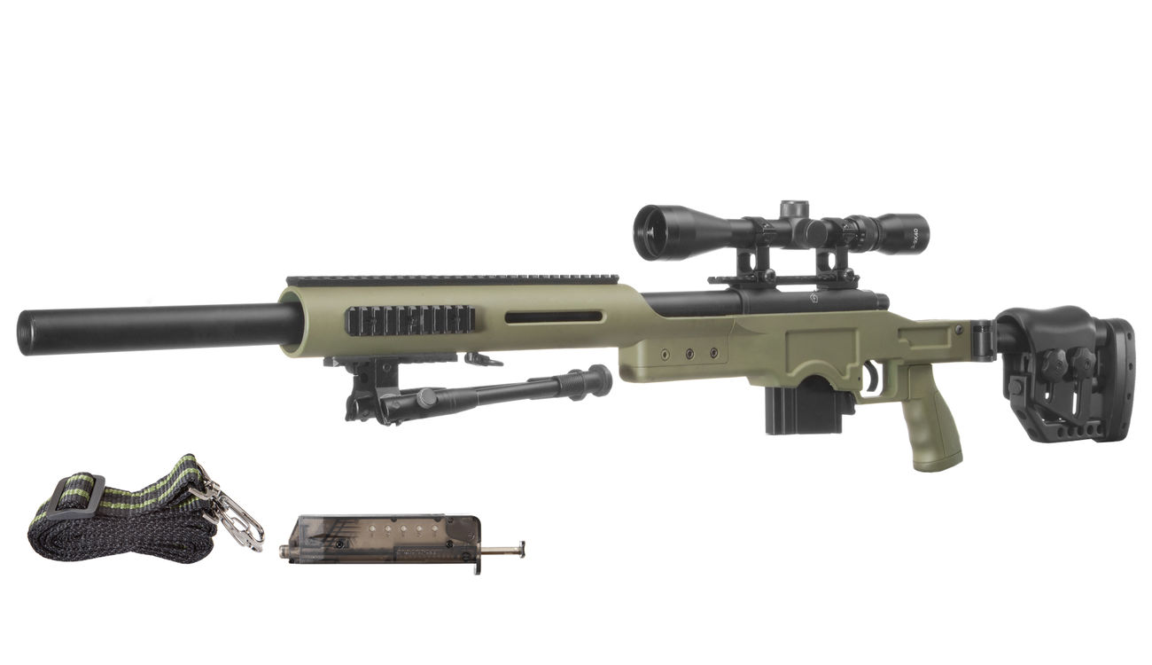 Well MB4410D MSR Snipergewehr inkl. Zweibein / Zielfernrohr Springer 6mm BB oliv