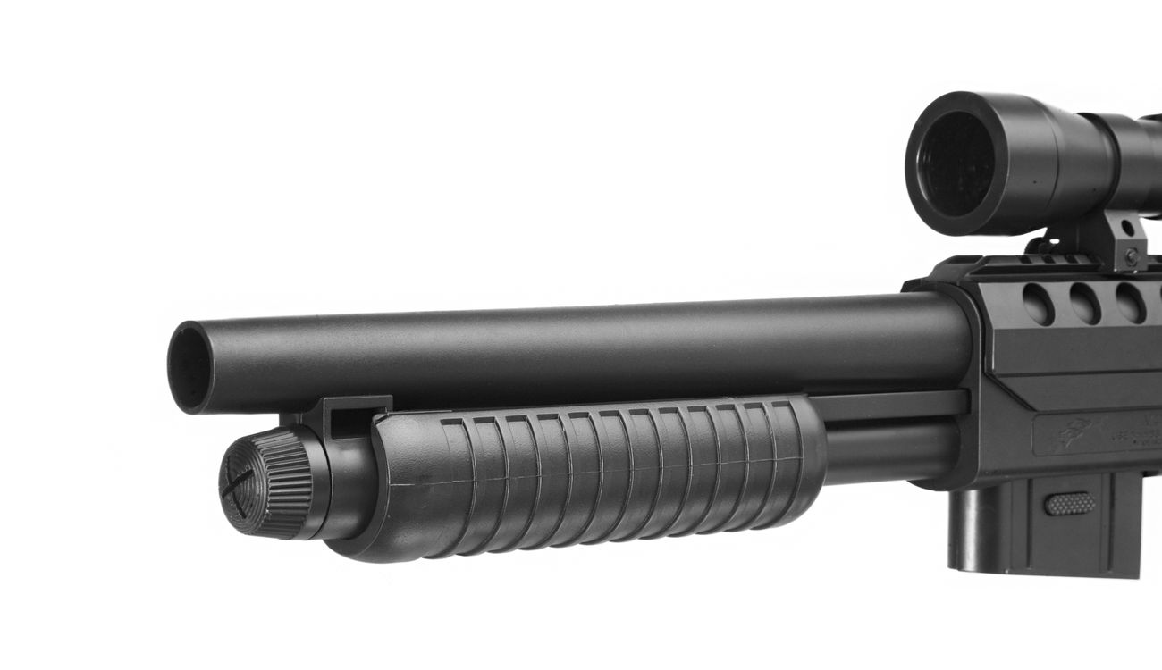 D.E. M3000 Shotgun inkl. Red-Cross Zielgert Springer 6mm BB schwarz Bild 5