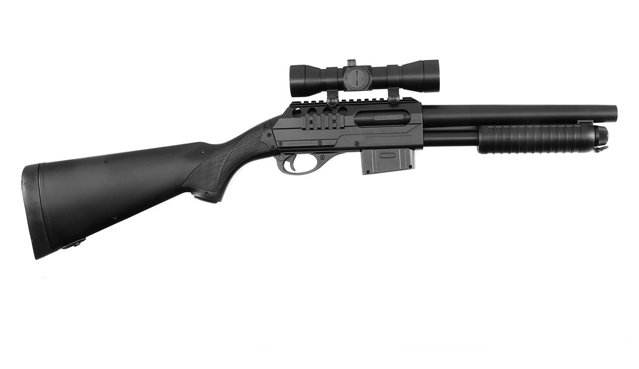 D.E. M3000 Gewehr-Shotgun inkl. Red-Cross Zielgert Springer 6mm BB schwarz Bild 2