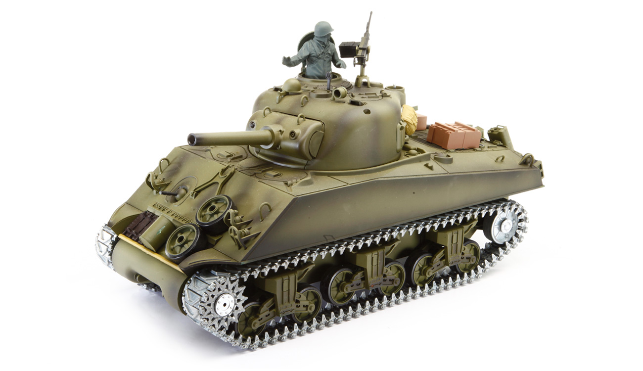 Amewi RC Panzer U.S. M4A3 Sherman Metallketten 1:16 schussfhig RTR oliv