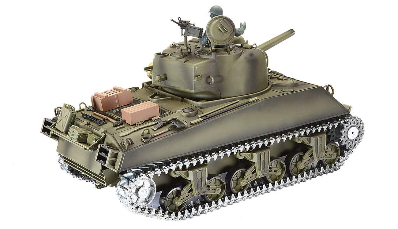Amewi RC Panzer U.S. M4A3 Sherman Metallketten 1:16 schussfhig RTR oliv Bild 2