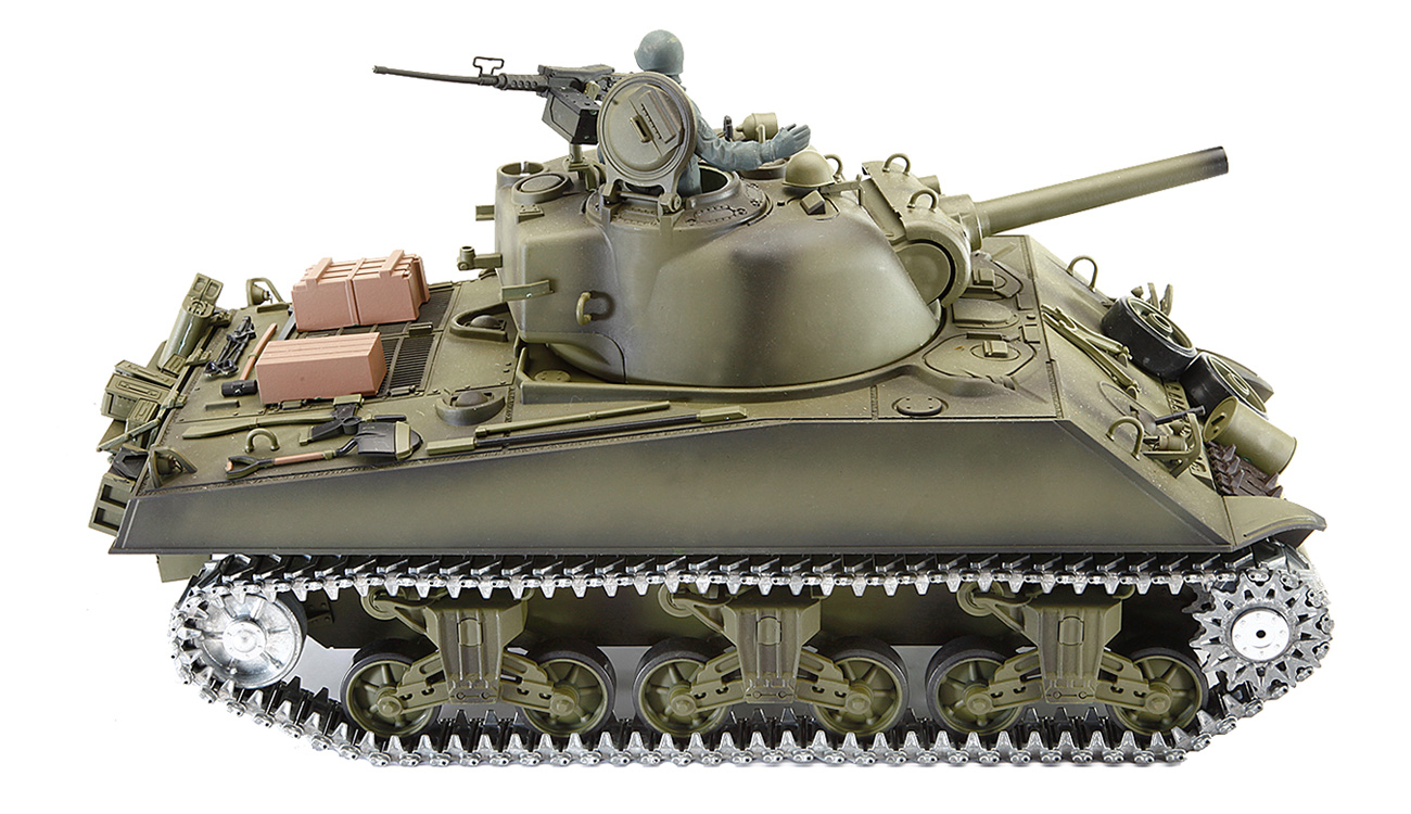 Amewi RC Panzer U.S. M4A3 Sherman Metallketten 1:16 schussfhig RTR oliv Bild 4