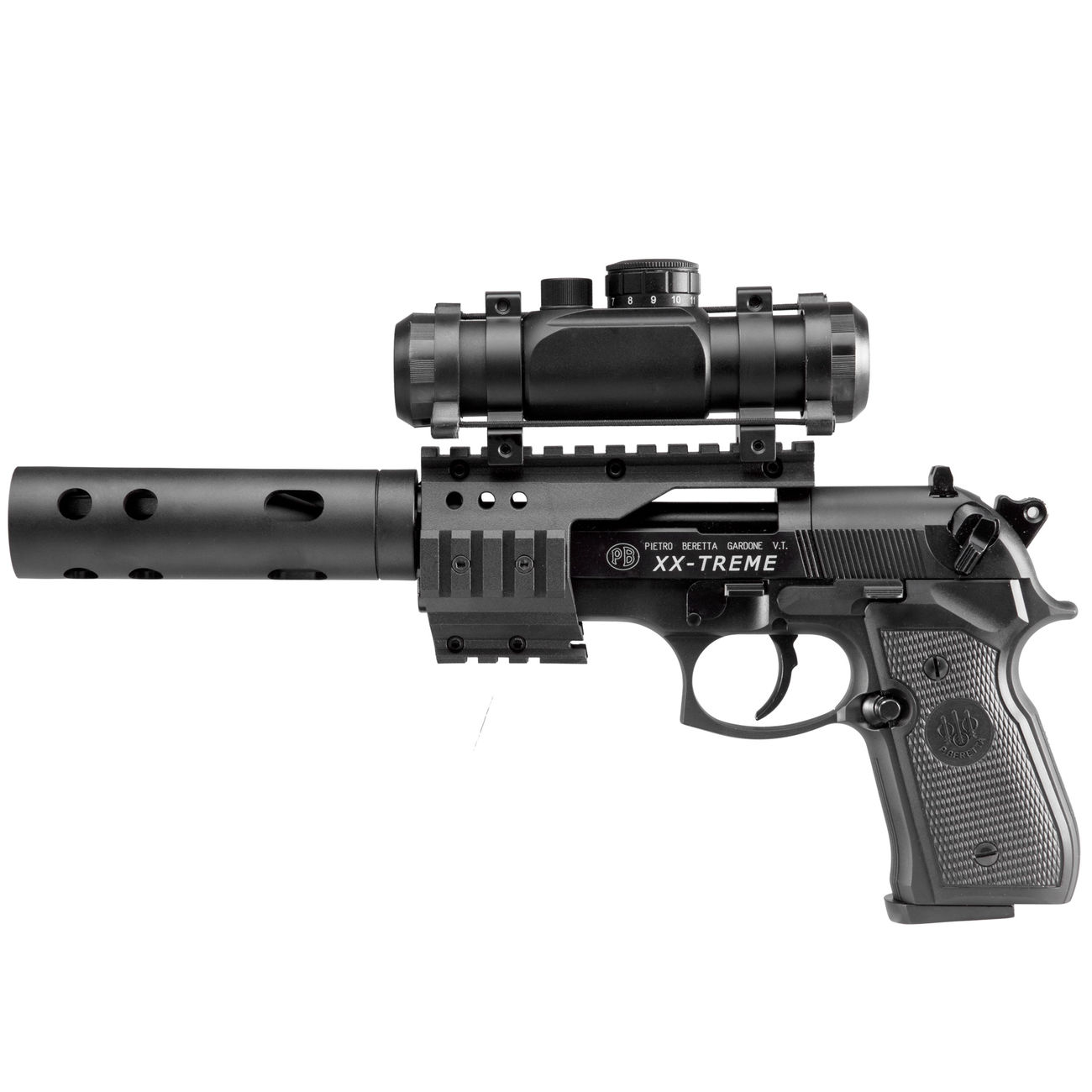 Beretta M92 FS XX-TREME Vollmetall CO2 Pistole 4,5mm Diabolo inkl. Montage, Leuchtpunktzielgert und Kompensator