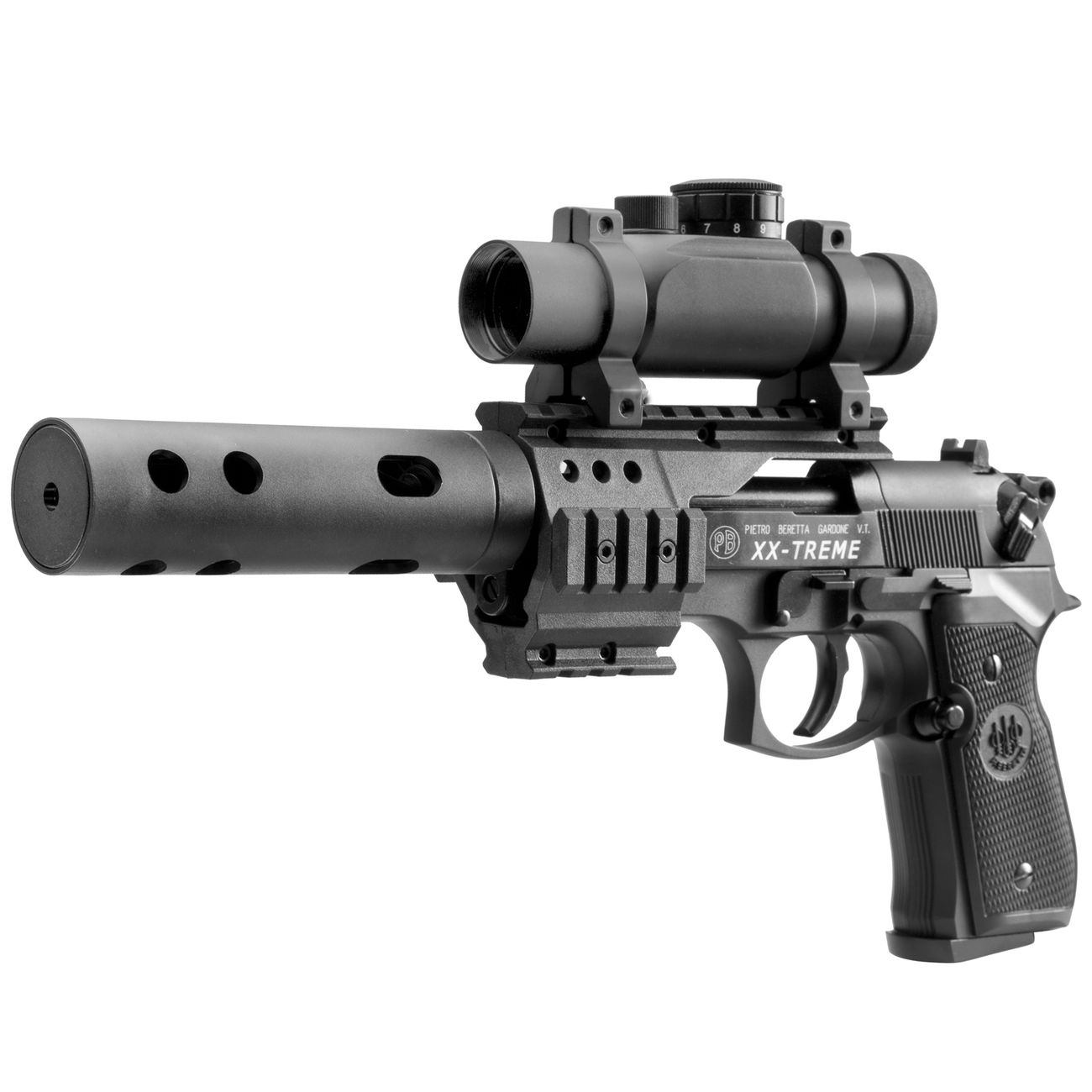 Beretta M92 FS XX-TREME Vollmetall CO2 Pistole 4,5mm Diabolo inkl. Montage, Leuchtpunktzielgert und Kompensator Bild 1