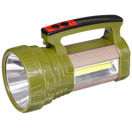 LED Handscheinwerfer mit COB-LED,  Powerbankfunktion und Solarpanel oliv inkl. Akku, Ladekabel und Tragegurt