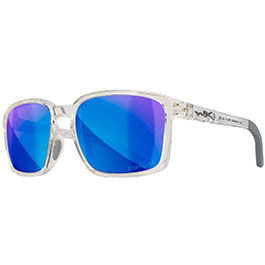 Wiley X Sonnenbrille Ovation Captivate matt transparent grau Glser blau verspiegelt polarisiert inkl. Brillenetui und Seitensch