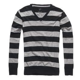 Brandit&nbsp;Pullover London V-Neck Sweat Shirt schwarz-grau gestreift 