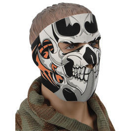 Neopren Voll-Gesichtsmaske wendbar Skull Orange Bones 
