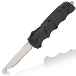 Bker Plus Rettungsmesser Rescue OTF 2.0 D2 Stahl schwarz inkl. Grtelclip, Glasbrecher und Messertasche