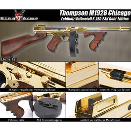 King Arms Thompson M1928 Chicago Softair Echtholz S-AEG 23K Gold-Edition 