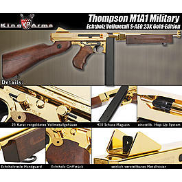 King Arms Thompson M1A1 Military Softair Echtholz S-AEG 23K Gold-Edition 