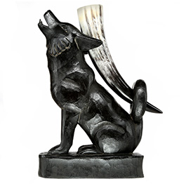 Wolf Trinkhornstnder aus Holz schwarz