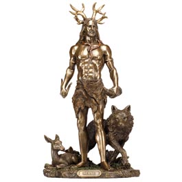 Dekofigur Herne keltischer Gott der Jagd 30 cm bronziert coloriert
