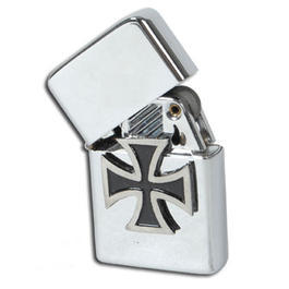 Benzinfeuerzeug Kreuz silber