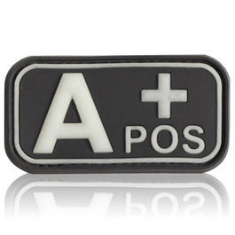 3D Rubber Patch Blutgruppe A positiv schwarz glow nachleuchtend 