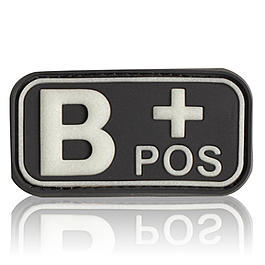 3D Rubber Patch Blutgruppe B positiv schwarz glow nachleuchtend 