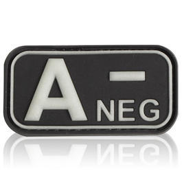 3D Rubber Patch Blutgruppe A negativ schwarz glow nachleuchtend 