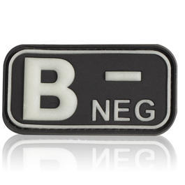 3D Rubber Patch Blutgruppe B negativ schwarz glow nachleuchtend 