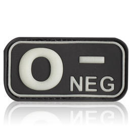 3D Rubber Patch Blutgruppe O negativ schwarz glow nachleuchtend 