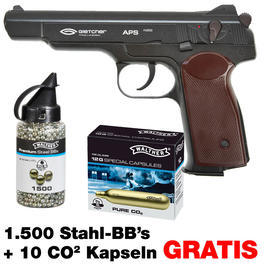 Gletcher APS CO2 Luftpistole inkl. 1.500 Schuss und 10 Stück CO2 Kapseln