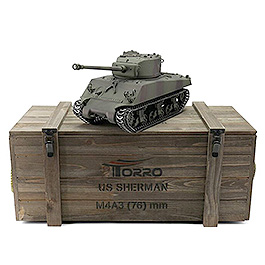 Torro RC Panzer M4A3 Sherman 76mm, grn Profi-Edition 1:16 schussfhig, Rauch & Sound, Metallgetriebe und Metallketten, RTR