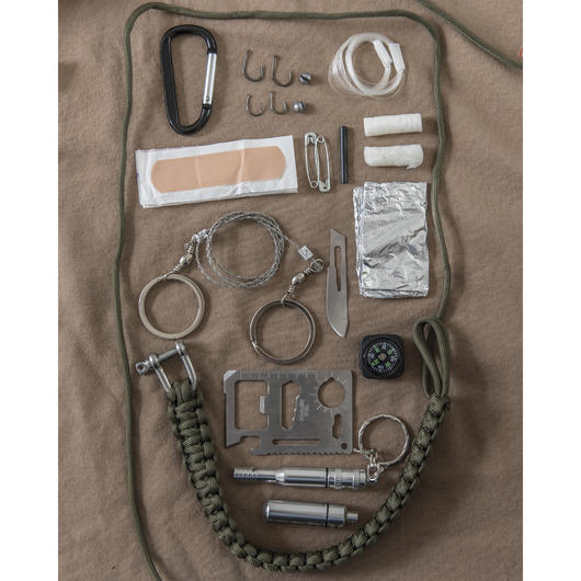Survival Kit, 17 tlg. mit Paracord-Seil, large oliv Bild 1