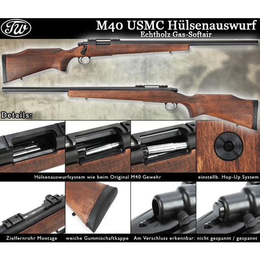 Tanaka Works M40 USMC m. H�lsenauswurf Echtholzschaft Gas-Softair 