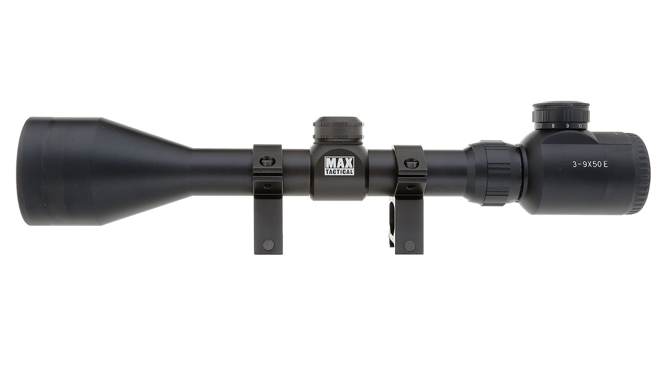 MAX Tactical Zielfernrohr 3-9x50E beleuchtet mit Ringe für 22 mm Schiene Bild 1