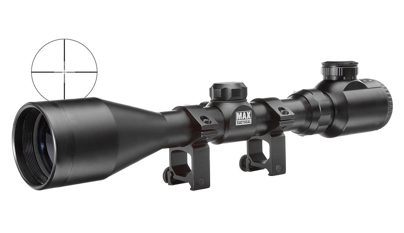 Max Tactical Zielfernrohr 3-12x42E beleuchtet inkl. Ringe für 22 mm Schiene