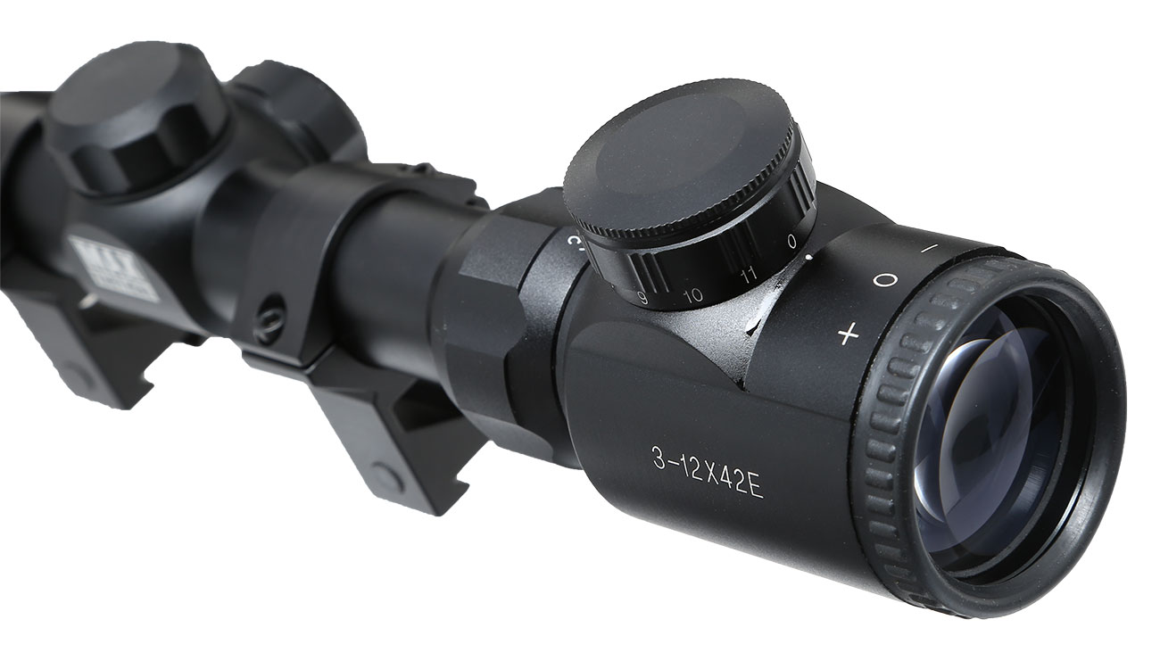 Max Tactical Zielfernrohr 3-12x42E beleuchtet inkl. Ringe für 11 mm Schiene Bild 4
