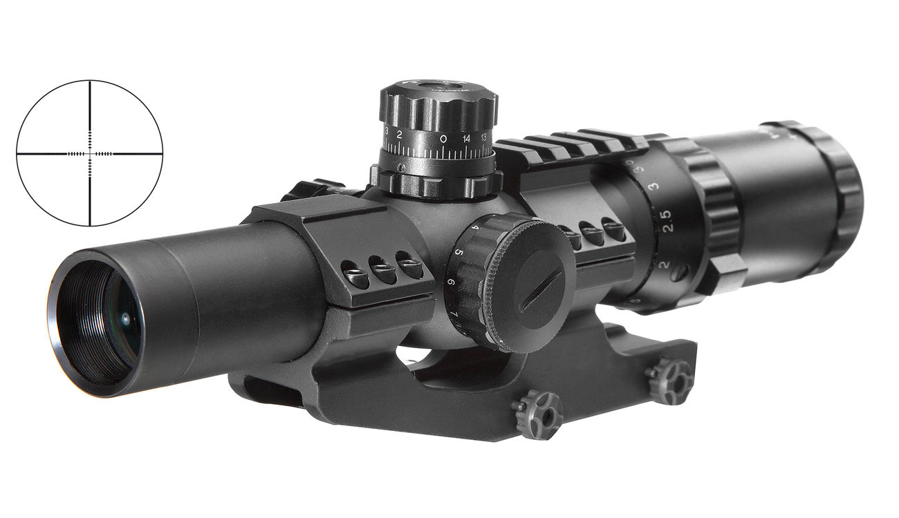 Max Tactical Zielfernrohr 1-4x24E beleuchtet inkl. Halterung für 22 mm Schiene