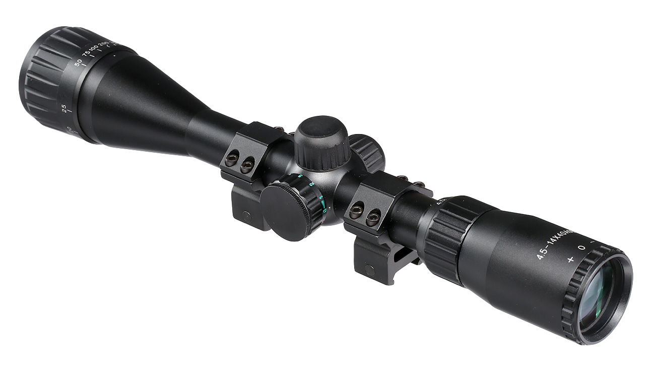 Max Tactical Zielfernrohr 4,5-14x40 AOE beleuchtet inkl. 20 - 22mm Halteringe schwarz Bild 1