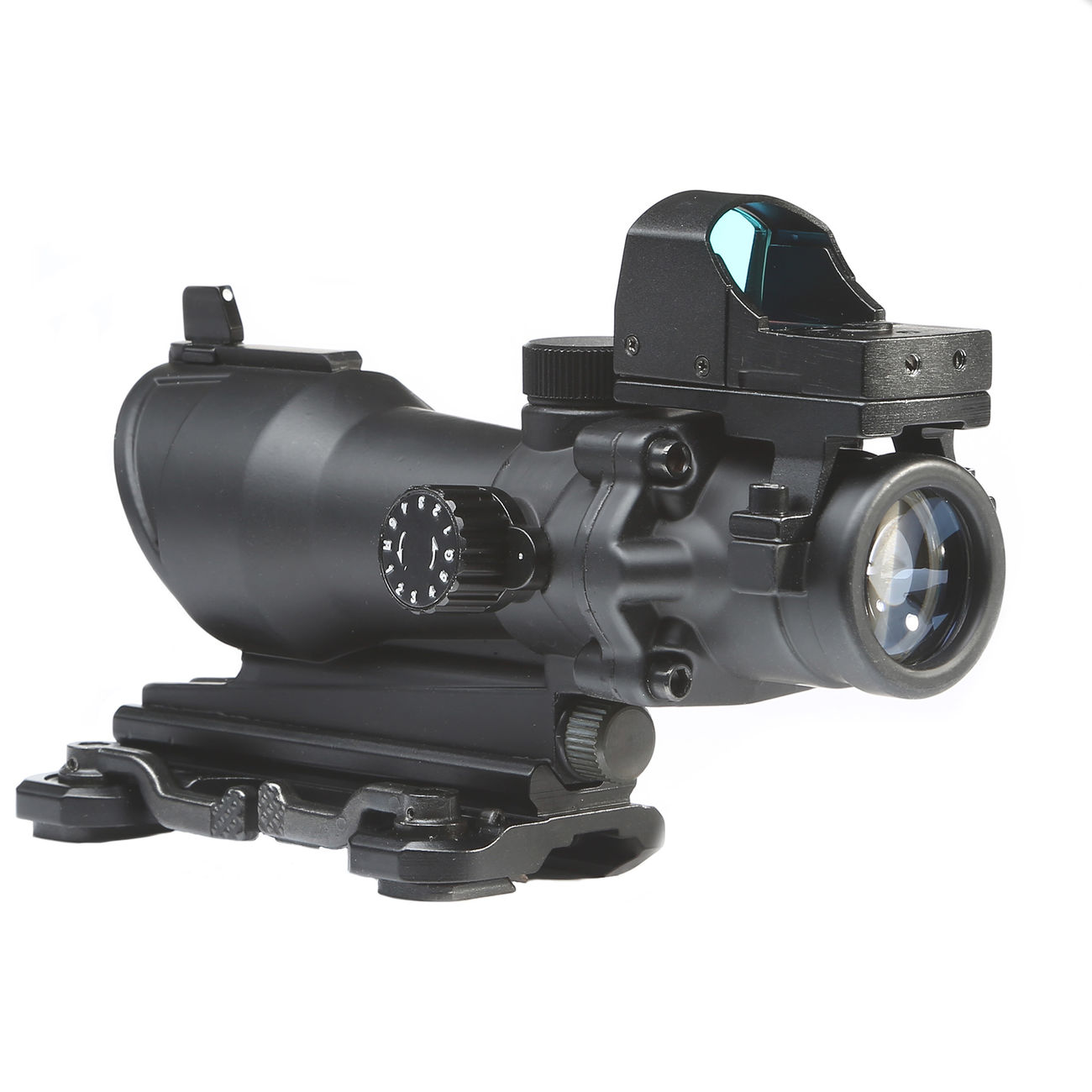 Aim-O TA01 Style Scope 4x32 rot / grn beleuchtet mit Mini Red Dot / QD-Mount schwarz AO 5321-BK Bild 2