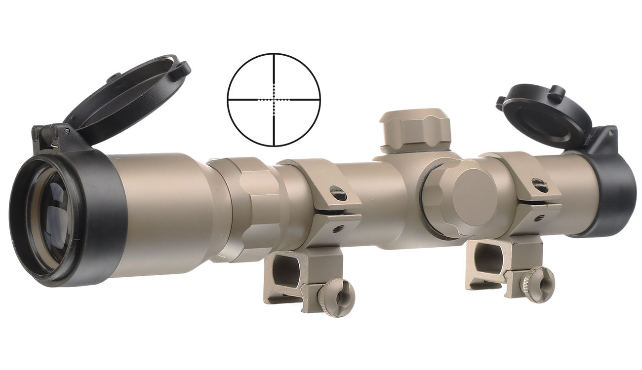 Aim-O 1-4x24 Tactical Zielfernrohr Mil-Dot f. 20-22mm Schienen tan AO 3039-DE