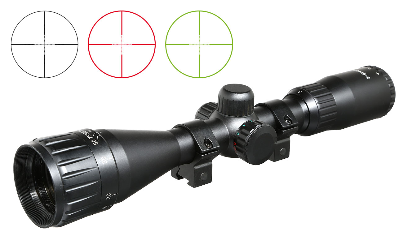 Max Tactical Premium Zielfernrohr 3-9x40 RGB-beleuchtet mit Montageringe fr 11 mm Schiene schwarz