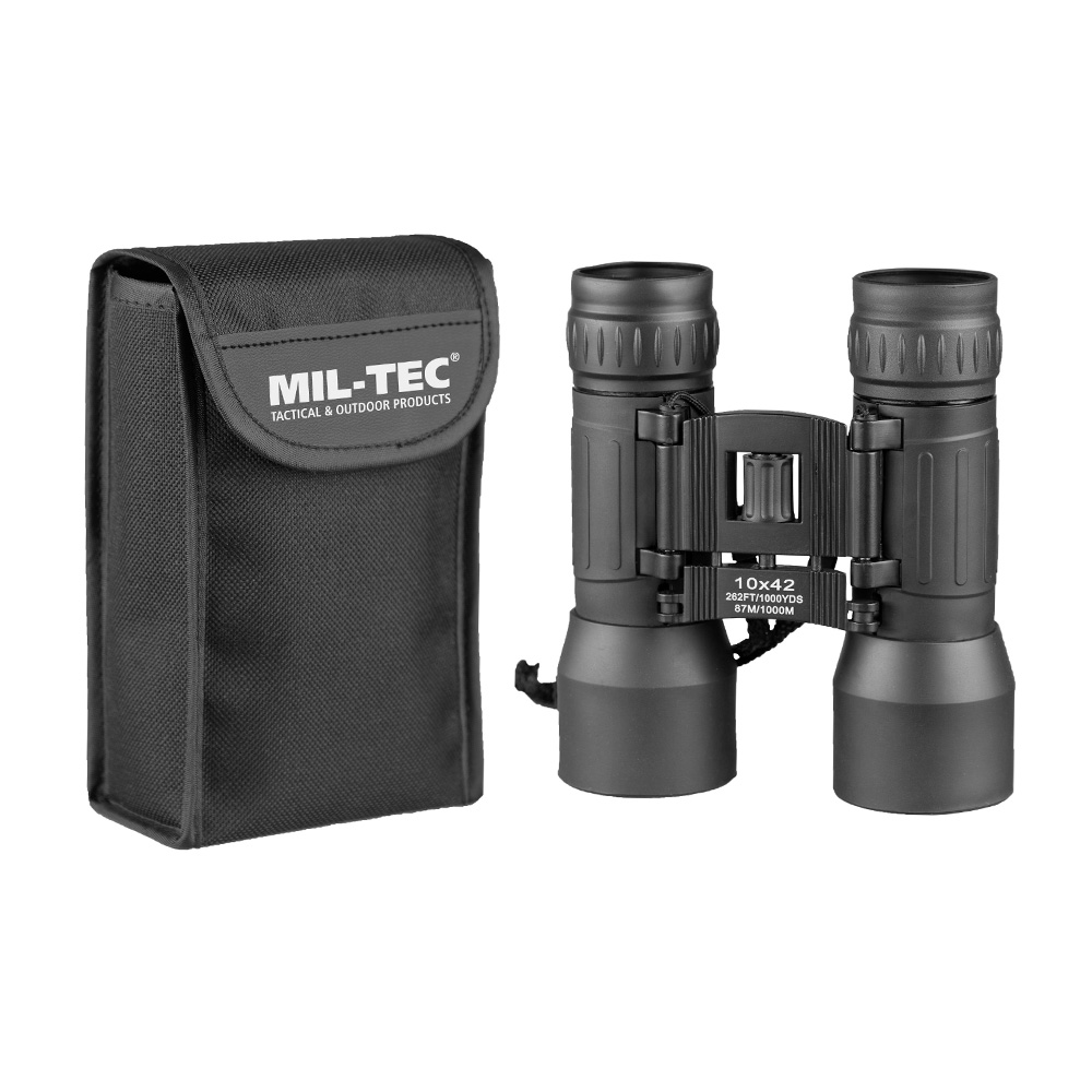 Mil-Tec Fernglas 10x42 faltbar schwarz inkl. Nylontragetasche