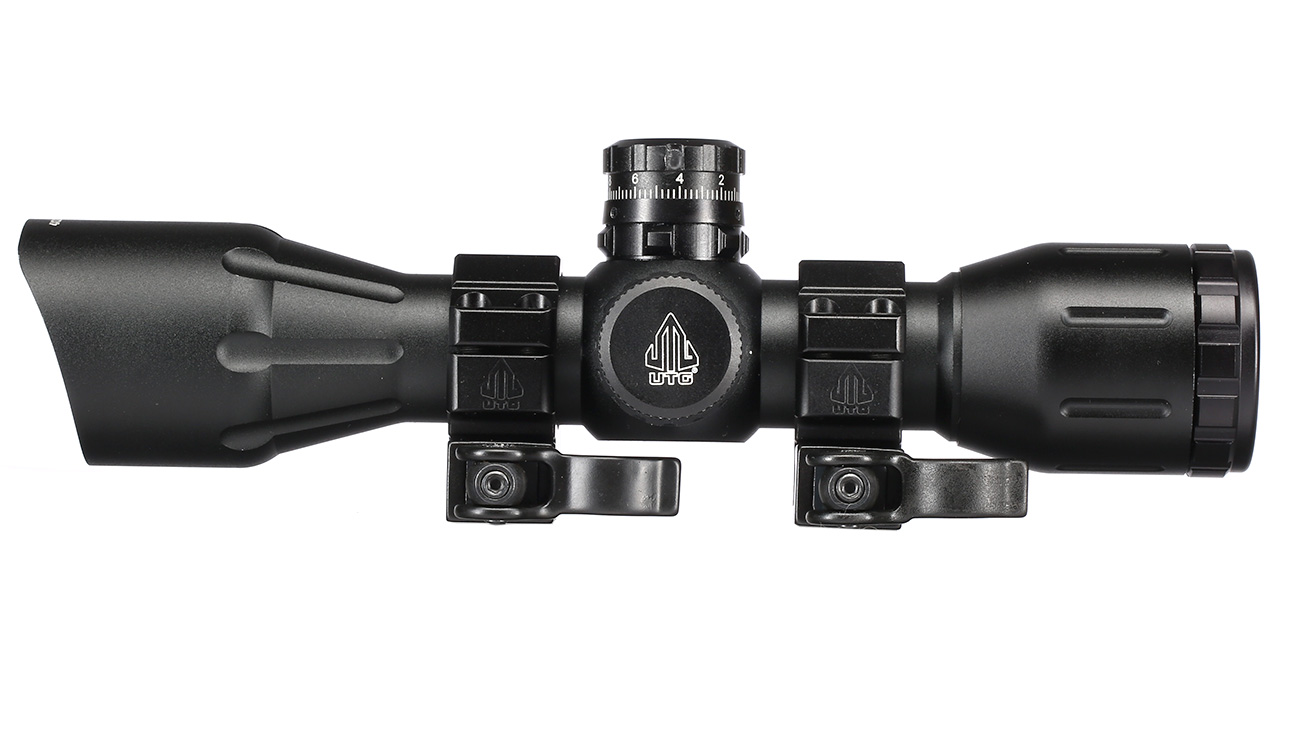 UTG 4x32 Crossbow Zielfernrohr mit Pro 5-Step Absehen inkl. 21mm QD-Ringe schwarz Bild 2