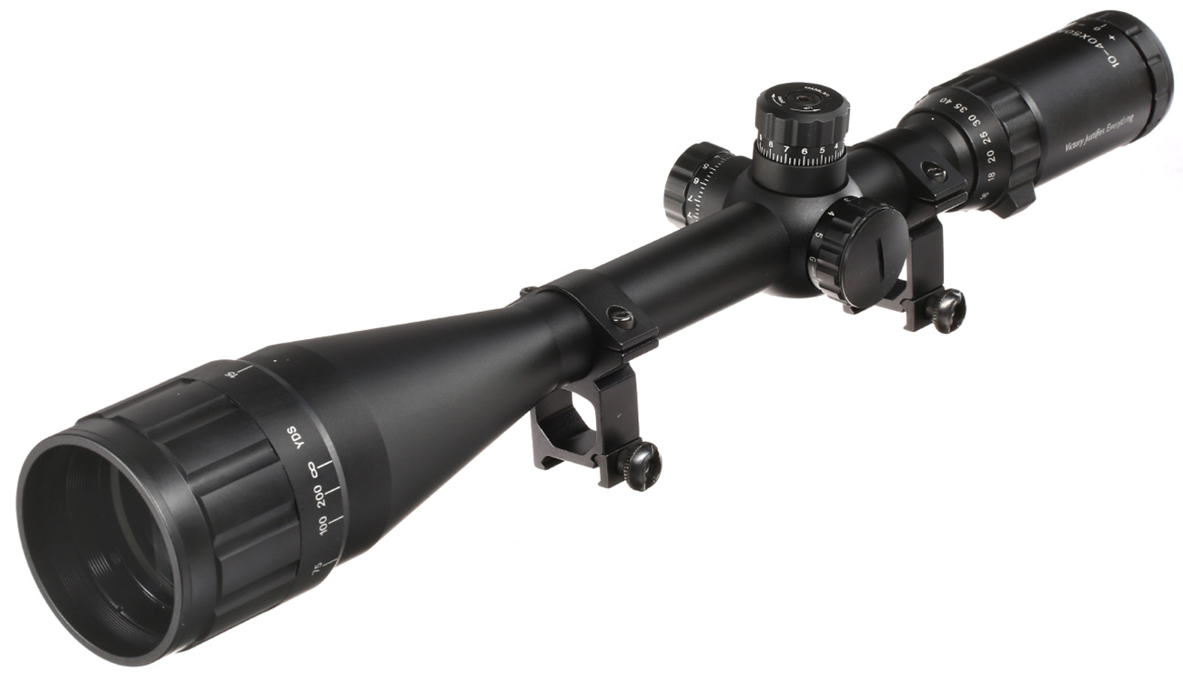 Firefield Tactical 10-40x50AO IR Mil-Dot Zielfernrohr beleuchtet inkl. 20-22mm Ringe schwarz