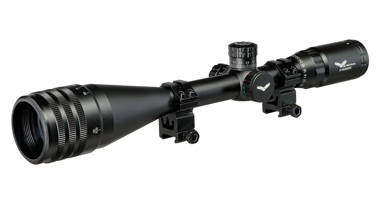 JS-Tactical 6-24x50 Rifle Scope Zielfernrohr beleuchtet inkl. 20 - 22 mm Montageringe schwarz