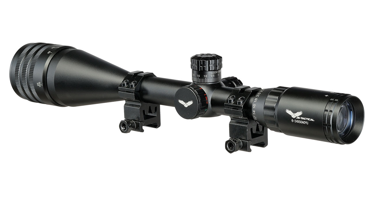 JS-Tactical 6-24x50 Rifle Scope Zielfernrohr beleuchtet inkl. 20 - 22 mm Montageringe schwarz Bild 1