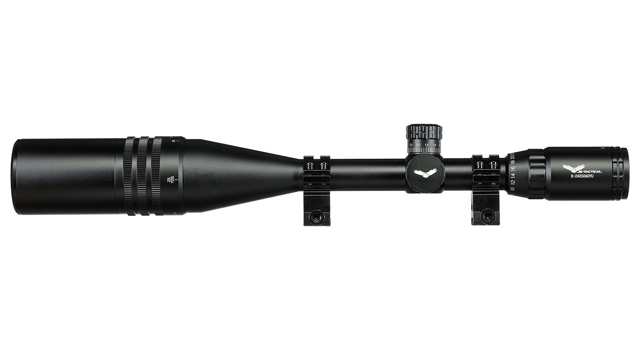 JS-Tactical 6-24x50 Rifle Scope Zielfernrohr beleuchtet inkl. 20 - 22 mm Montageringe schwarz Bild 2