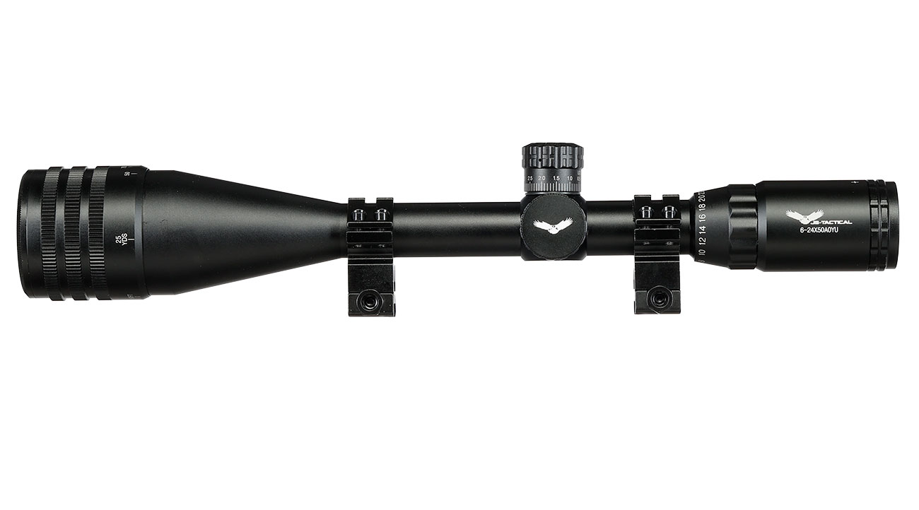 JS-Tactical 6-24x50 Rifle Scope Zielfernrohr beleuchtet inkl. 20 - 22 mm Montageringe schwarz Bild 3
