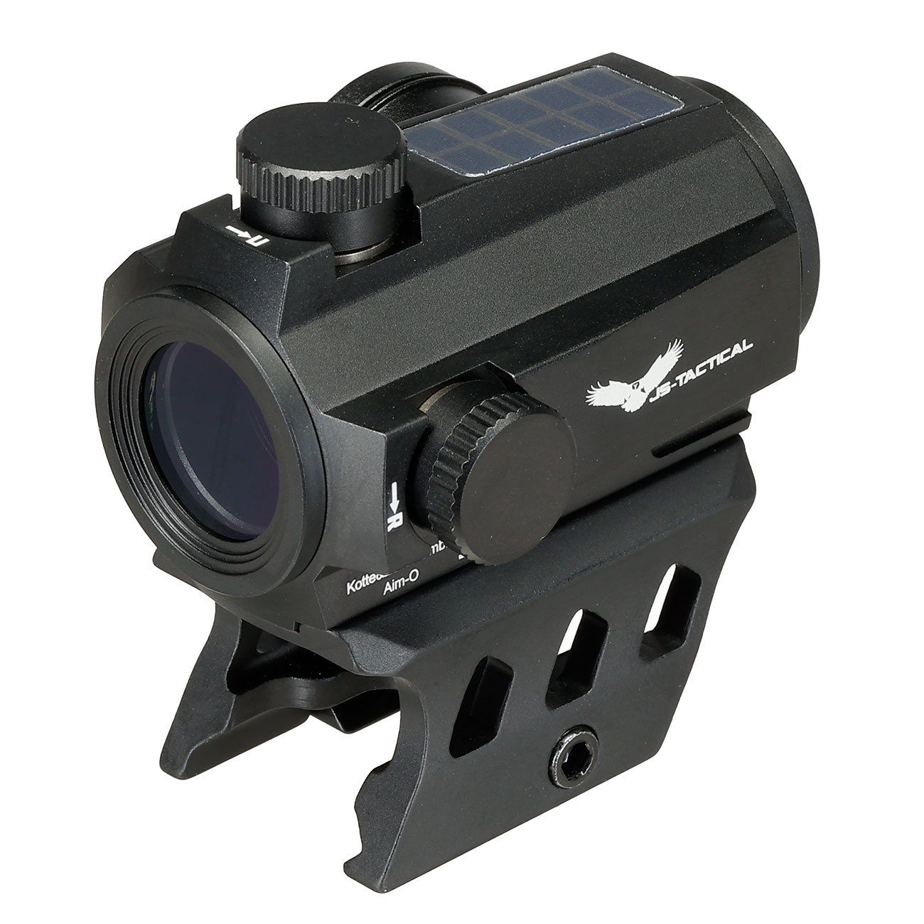 JS-Tactical R5T Red-Dot Solar Back-Up Sight inkl. 20 - 22 mm Halterung / Scope Riser schwarz Bild 1