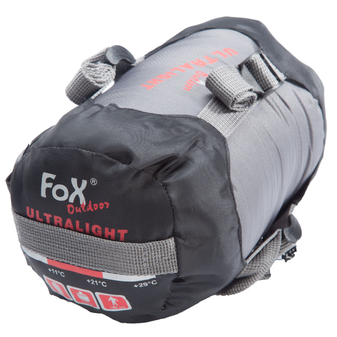 Fox Outdoor Schlafsack Ultralight mit Kompressionssack Camping schwarz-grau 
